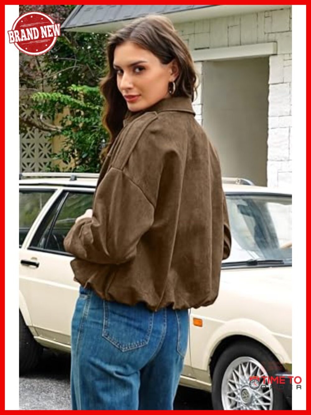 Womens Faux Suede Cropped Jacket Open Front Fall Coat - Picture 3 of 6